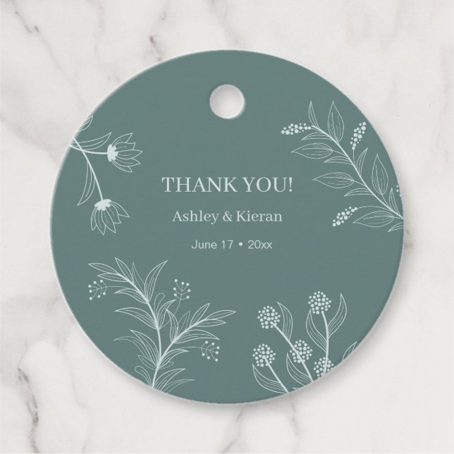 Étiquettes Cadeau Élégant Floral Turquoise Mariage (Devant)