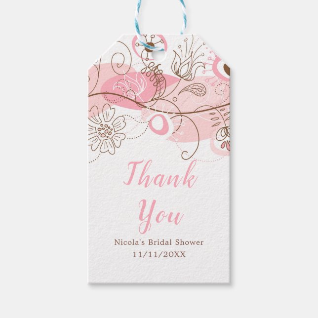 Étiquettes-cadeau Elegant Floral Twist Bridal Shower in Pink (Devant)