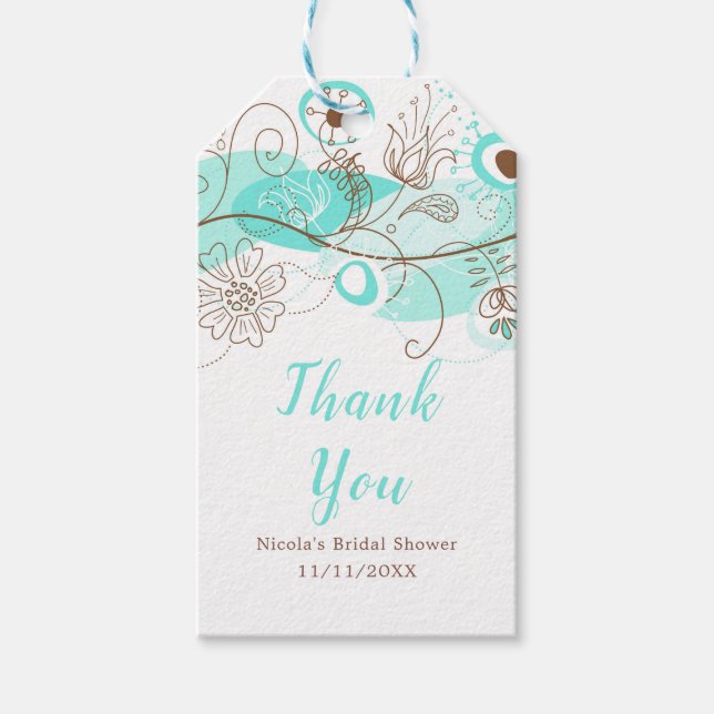Étiquettes-cadeau Elegant Floral Twist Bridal Shower in Turquoise (Devant)