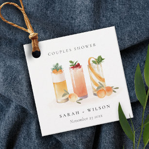 Étiquettes Cadeau Elégant Fruit Cocktail Couples Orange Douche