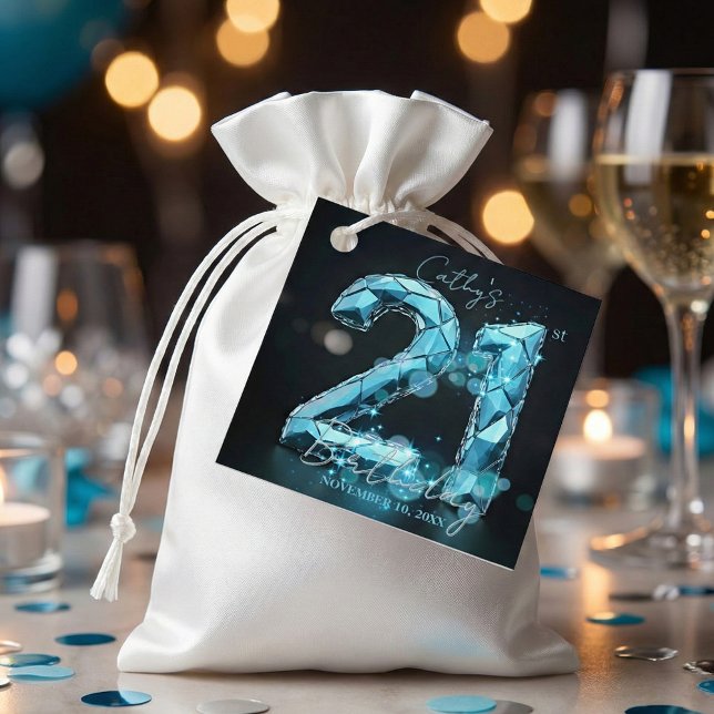 Étiquettes Cadeau Elegant Glam Teal Blue Crystal 21st Birthday (Créateur téléchargé)