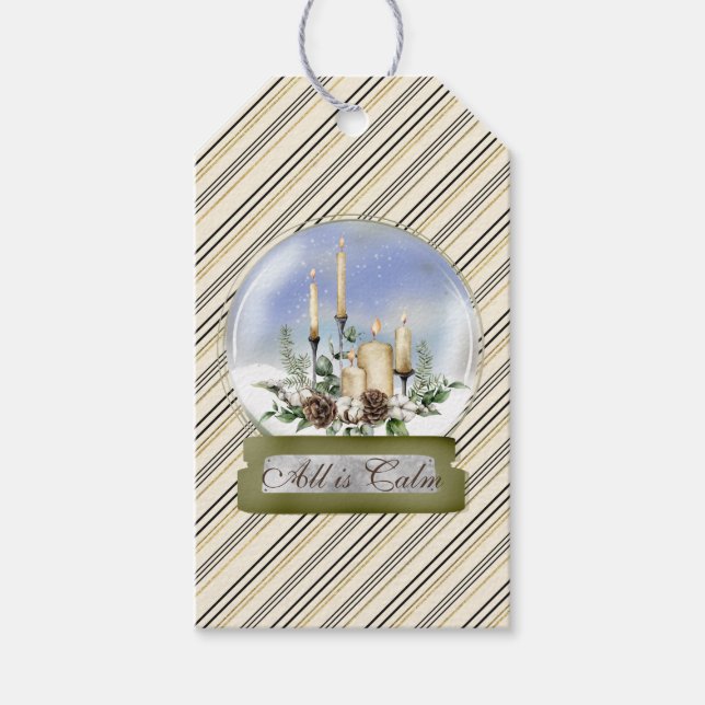Étiquettes-cadeau Elégant Globe de Neige avec bougies et pacotille (Devant)