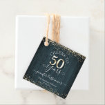 Étiquettes Cadeau Élégant Gold 50th Birthday Script<br><div class="desc">Jolie parties scintillant en faux or,  faits saillants sur la bordure supérieure et inférieure. Tout le texte est ajustable et facile à changer pour vos besoins de partie. Grand élégant design modèle 50e anniversaire. arrière - plan texturé en bois bleu.</div>
