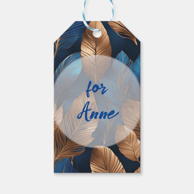 Étiquettes-cadeau Elégant Gold Blue Foliage Nature Design (Devant)