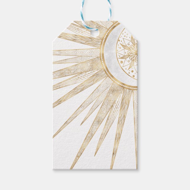 Étiquettes-cadeau Elegant Gold Doodles Sun Moon Mandala Design (Devant)