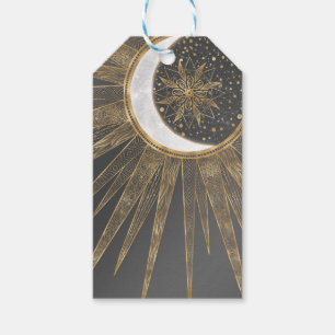 Étiquettes-cadeau Elegant Gold Doodles Sun Moon Mandala Design