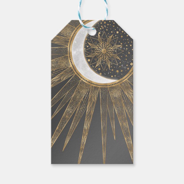 Étiquettes-cadeau Elegant Gold Doodles Sun Moon Mandala Design (Devant)