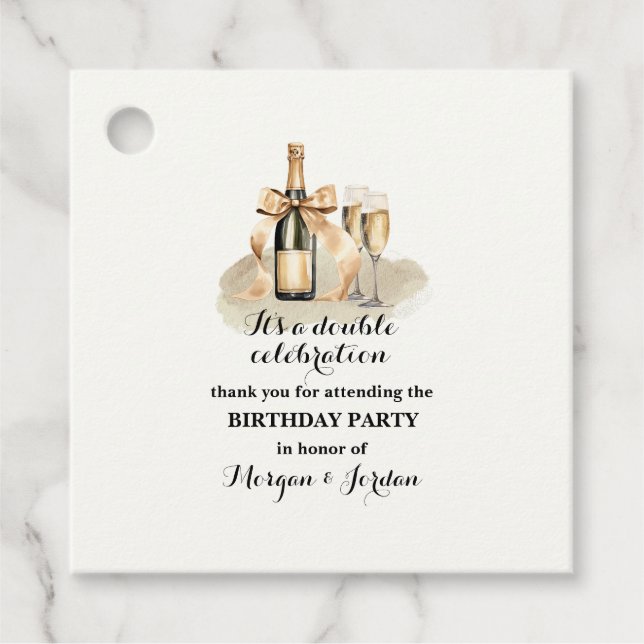 Étiquettes Cadeau Elégant Gold Double Célébration Anniversaire conjo (Devant)