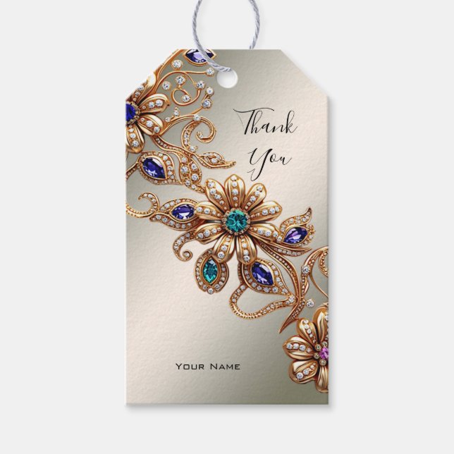 Étiquettes-cadeau Elegant Gold Jewel Flowers Gift Tag (Devant)