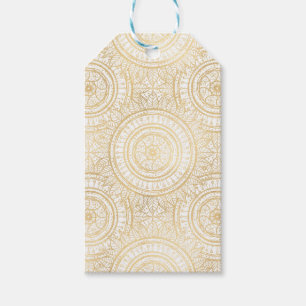 Étiquettes-cadeau Elegant Gold Mandala Sunflower White Pattern