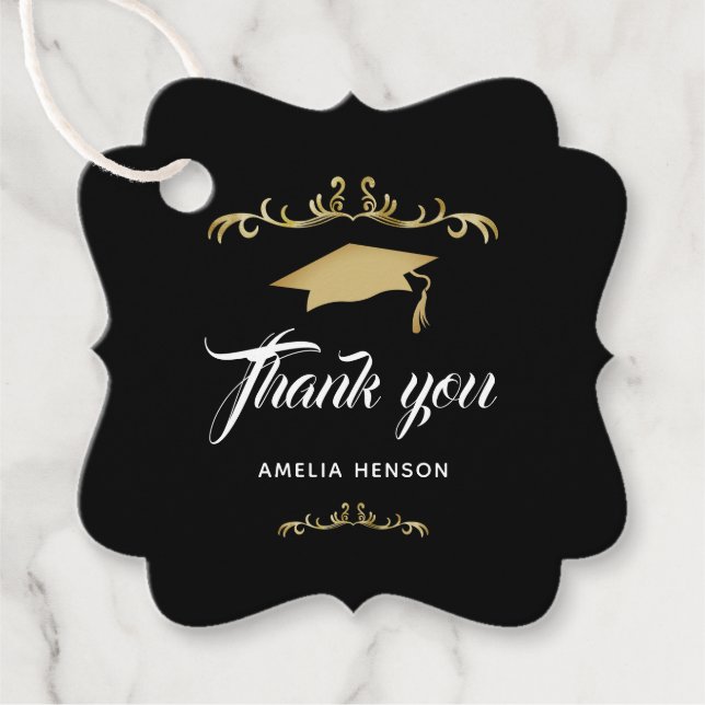 Étiquettes Cadeau Élégant Gold Ornament Graduation Cap (Devant)