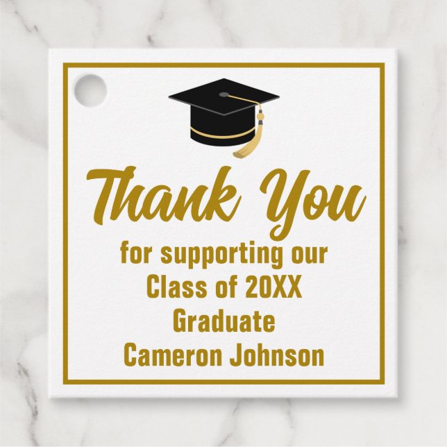 Étiquettes Cadeau Elegant Gold Personnalisé 2025 Graduation Party (Devant)