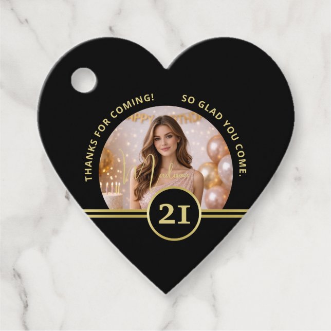 Étiquettes Cadeau Elegant Gold Signature Monogram with Photo (Devant)