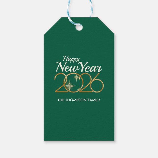 Étiquettes-cadeau Elegant Green & Gold “New Year 2026” Personalized  (Devant)