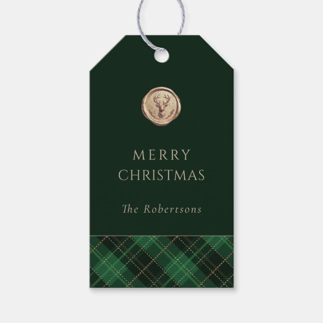 Étiquettes-cadeau Elegant  Green Plaid Merry Christmas Personalized  (Devant)