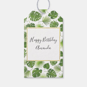 Étiquettes-cadeau Elégant Green Tropical Feuille Motif Anniversaire
