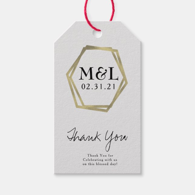 Étiquettes-cadeau Elégant Hexagon Gold Icon Mariage Merci (Devant)