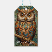 Élégant hibou rétro boho bohème bohème forêt verte
