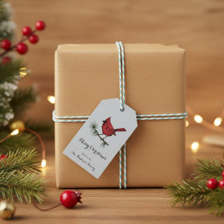 Étiquettes-cadeau Elégant hiver Bleu Cardinal Oiseau Noël