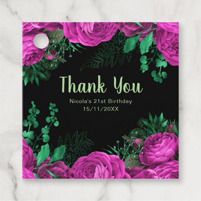 Étiquettes Cadeau Elegant Hot Pink Flowers Birthday Party (Devant)