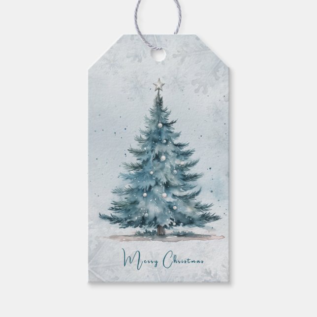 Étiquettes-cadeau Elegant Ice Blue Tree Winter Wonderland Christmas (Devant)