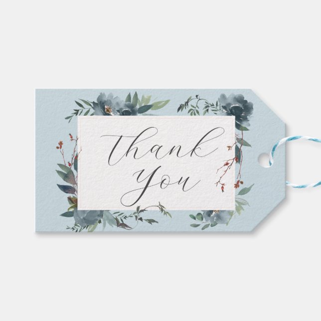 Étiquettes-cadeau Elégant jardin botanique Dusty Blue Navy (Devant (Horizontal))