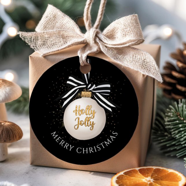 Étiquettes Cadeau Élégant Joyeux Noël Bauble Noir (Elegant Merry Christmas Bauble Black Favor Tags)