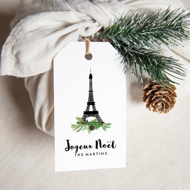 Étiquettes-cadeau Elégant Joyeux Noel français avec Tour Eiffel (French Christmas gift tags)