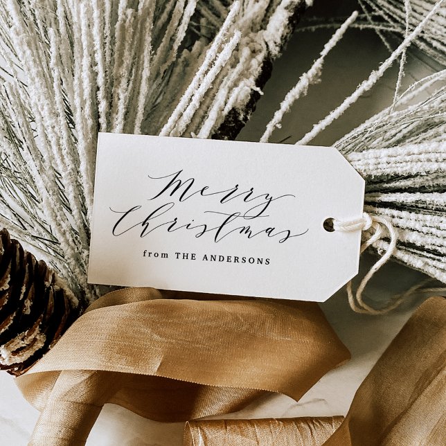 Étiquettes-cadeau Élégant Joyeux Noël Script Green Plaid Holiday (Créateur téléchargé)