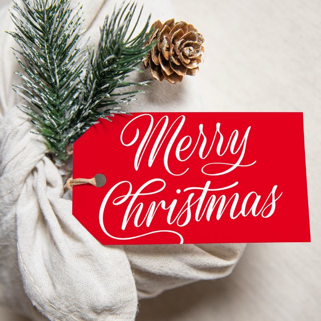 Étiquettes-cadeau Élégant Joyeux Noël Script Red Holiday (Créateur téléchargé)