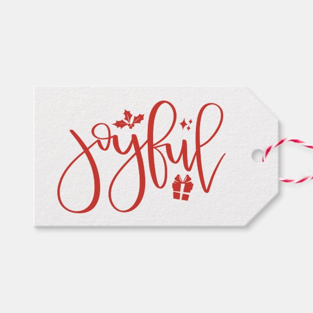 Étiquettes-cadeau Élégant Joyful Festif Red Script Holiday (Devant (Horizontal))