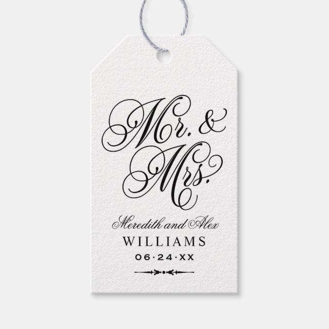 Étiquettes-cadeau Elegant Kraft Mr et Mrs Script Custom Monogramme (Devant)