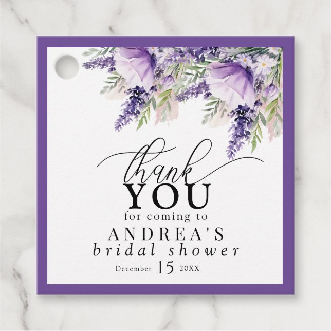 Étiquettes Cadeau Élégant Lavande violet Fleurs Merci (Devant)