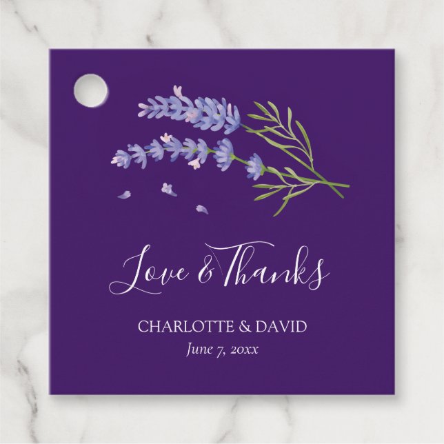 Étiquettes Cadeau Élégant Lavande violette moderne Mariage floral (Devant)