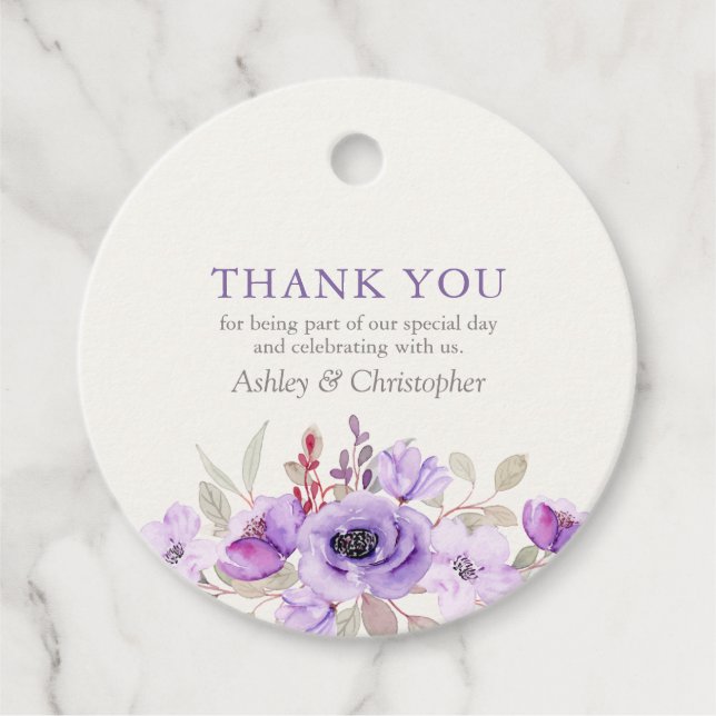 Étiquettes Cadeau Élégant Lavender Aquarelle Floral Bouquet Mariage (Devant)