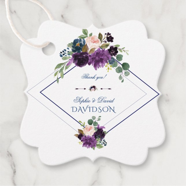 Étiquettes Cadeau Élégant Lavender Navy Blue Floral Mariage (Devant)
