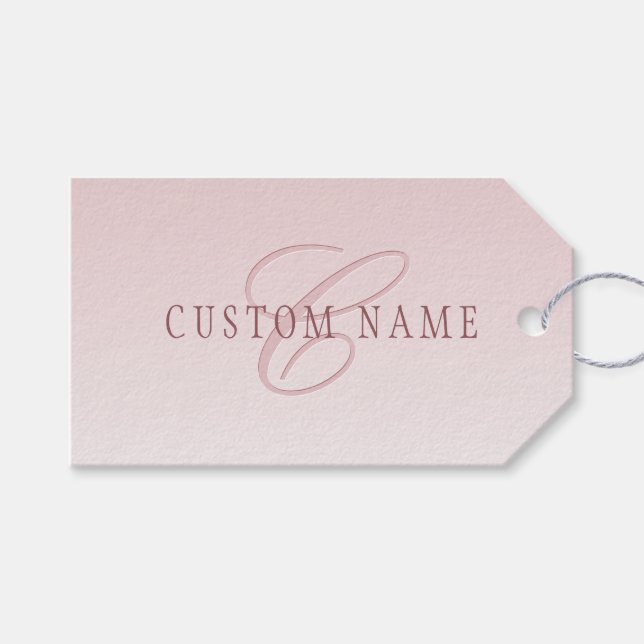 Étiquettes-cadeau Élégant lettrage et monogramme | Rose Ombre (Devant (Horizontal))