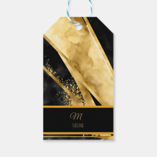 Étiquettes-cadeau Élégant Luxueux Noir Or Monogramme Glamour Moderne