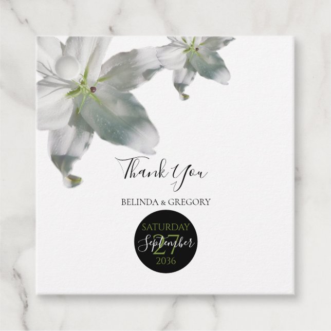 Étiquettes Cadeau Élégant Lys blancs Mariage Cadeau (Devant)