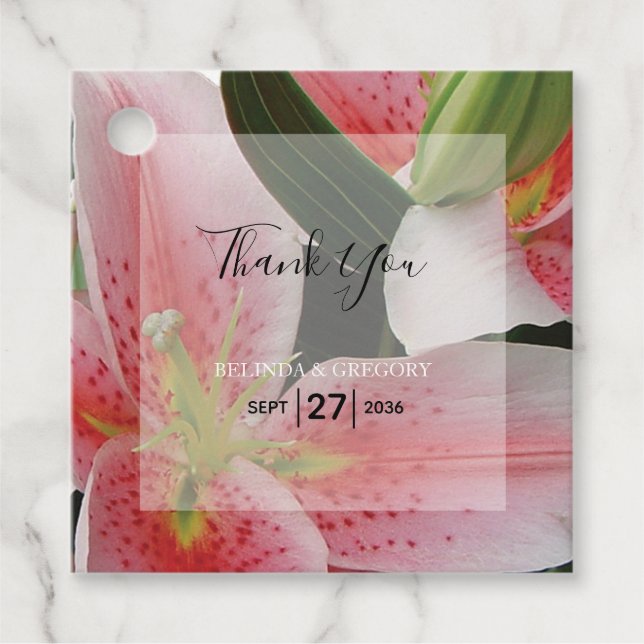 Étiquettes Cadeau Élégant Lys Orientaux Mariage Cadeau (Devant)