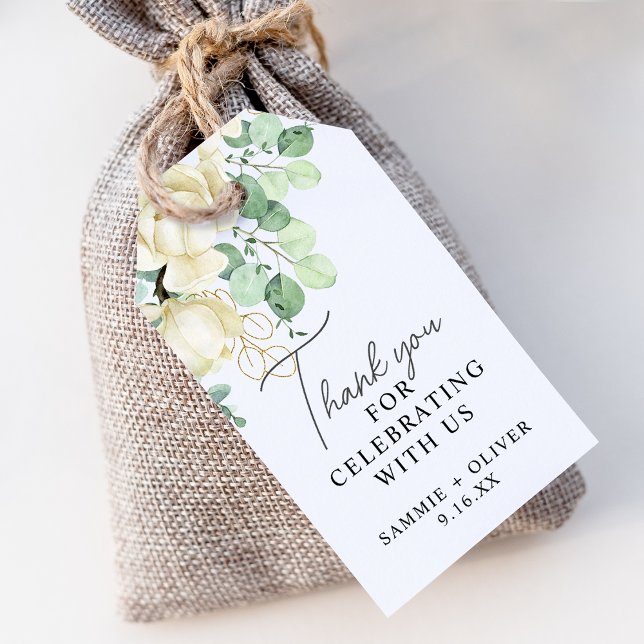 Étiquettes-cadeau Élégant Magnolia Eucalyptus Merci Mariage (Elegant Magnolia Eucalyptus Thank You Wedding Gift Tags)