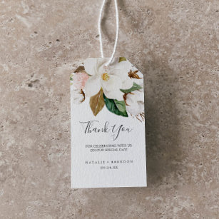 Étiquettes-cadeau Élégant Magnolia   Merci blanc et blanc préféré