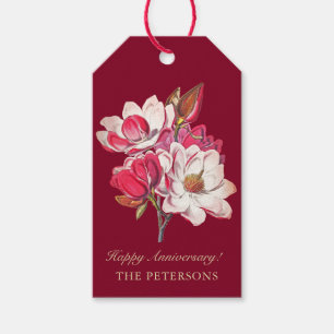 Étiquettes-cadeau Elégant Magnolia rose Vintage sur Bourgogne