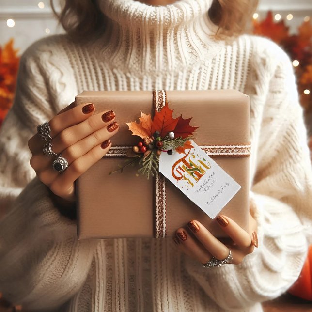 Étiquettes-cadeau Elegant Manuscript Thanks Autumn Fall Foliage (Créateur téléchargé)