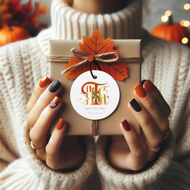 Étiquettes Cadeau Elegant Manuscript Thanks Autumn Fall Foliage (Créateur téléchargé)