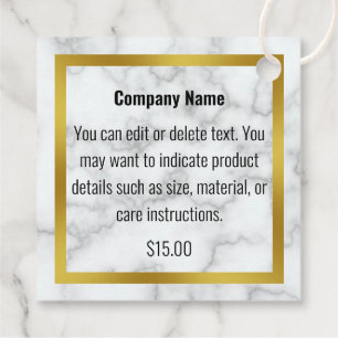 Étiquettes Cadeau Elégant Marbre blanc Faux Votre Logo Ici Prix Tag