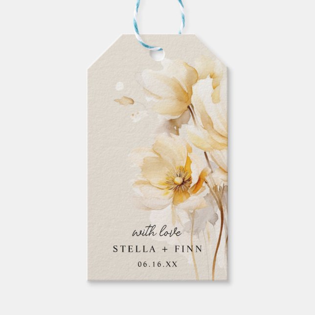Étiquettes-cadeau Elégant Mariage à fleurs d'or blanc Dusty Sand (Devant)