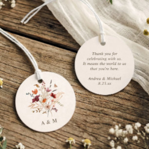Étiquettes Cadeau Élégant mariage automnal à l'aquarelle de fleurs s