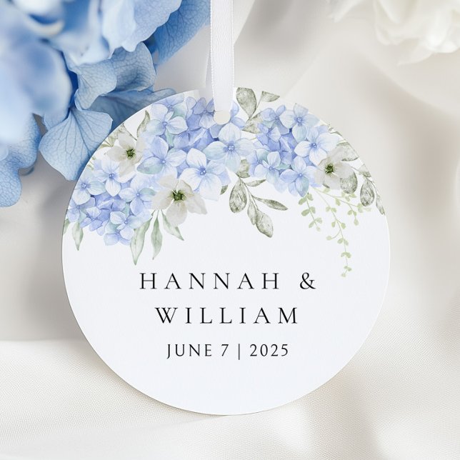Étiquettes Cadeau Élégant Mariage Blue Hydrangea (Créateur téléchargé)