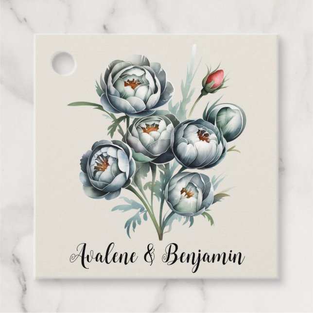 Étiquettes Cadeau Elégant mariage Bouquet vert et gris (Devant)